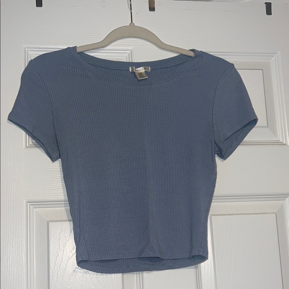 Bozzolo Blue Ribbed Crop Top